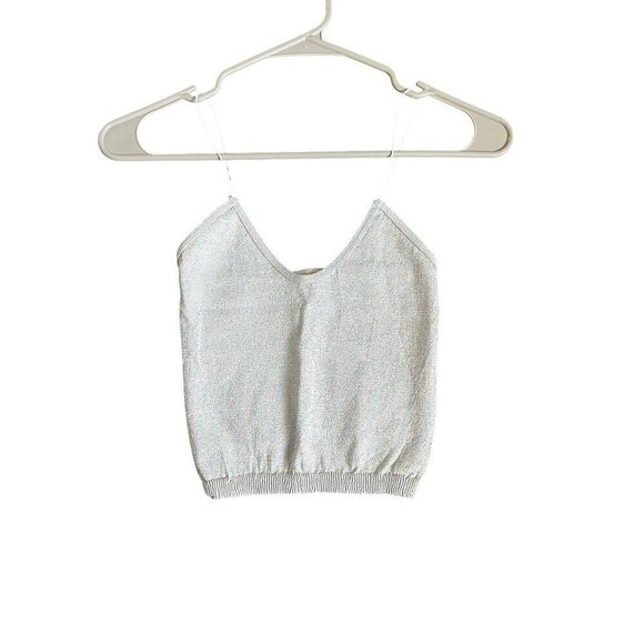 Free People Intimately Metallic Knit Cropped Tank Top, Spaghetti Straps, GLAM, - Picture 2 of 8